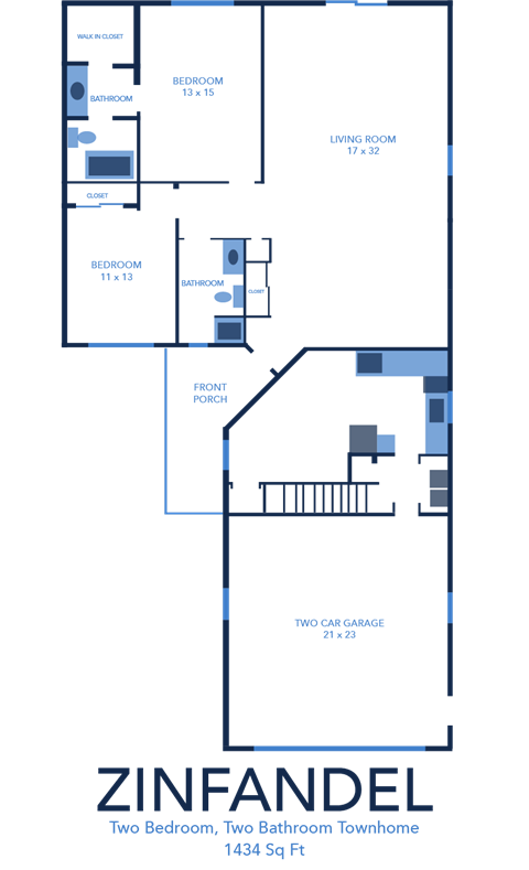 2 bed 2 bath C Zinfandel Floor Plan at CenterPointe Apartments and Townhomes in Canandaigua NY 14424
